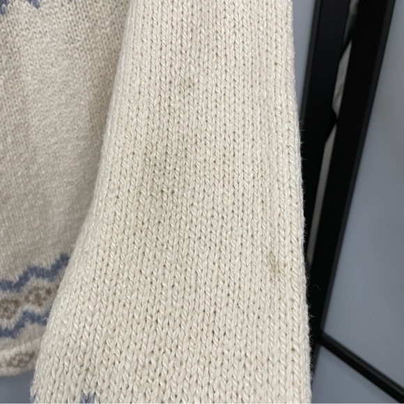 𝅺[m] Vintage White & Blue Zip-Up Snow Bunny Winter Fair Isle Print Knit Sweater - Picture 11 of 16